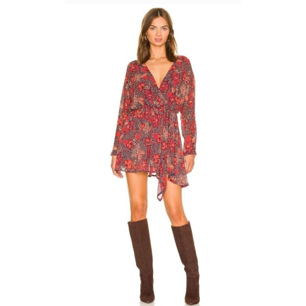 Free People Teegan Peach Mini Boho floral Dress size Medium